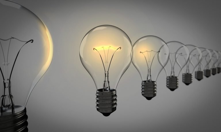 Row of light bulbs showing common light bulb types and shapes