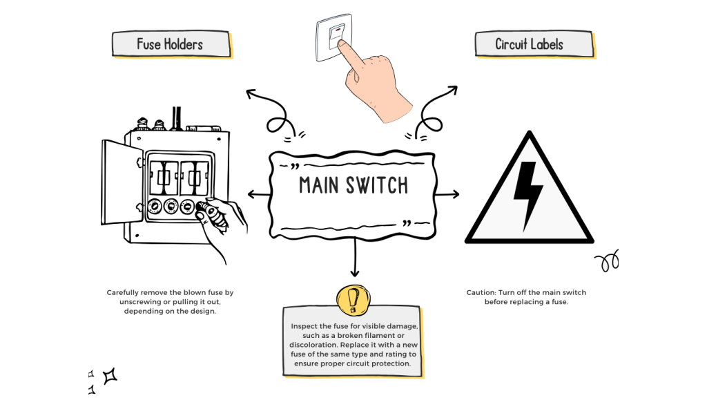 a diagram of a switch, A simple, informative illustration showing how to tell how a fuse is blown